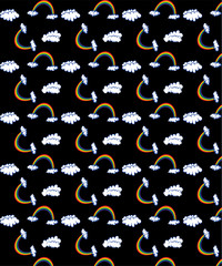 Cloud pattern with rainbow on black background