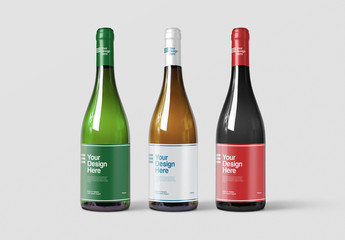 3 Wine Bottles Packaging Design Mockup