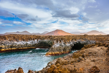 Fototapeta na wymiar Los Hervideros lava caves in Lanzarote island, popular touristic attraction, Canary islands, Spain
