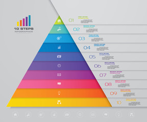 10 steps pyramid with free space for text on each level. infographics, presentations or advertising. EPS10.	 - obrazy, fototapety, plakaty
