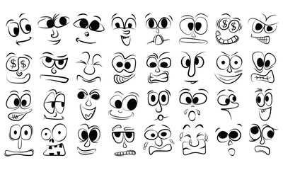 Cartoon faces expressions vector set
