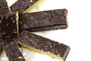 Sliced waffle chocolate cake with nuts inside