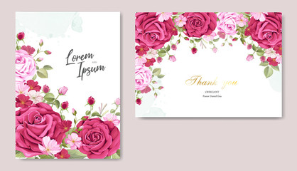 beautiful wedding invitation card with maroon and pink roses template