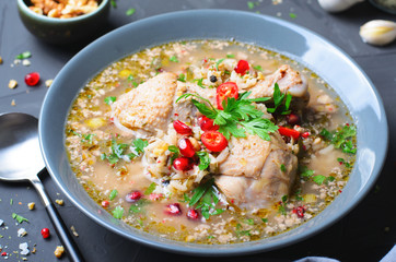 Kharcho Soup with Chicken and Herbs, Georgian Cuisine