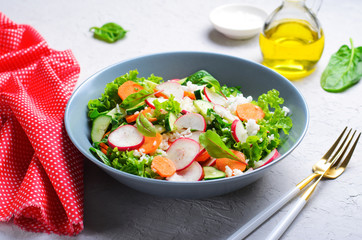 Vegetable Salad, Bright Summer Salad with Rice and Vegetables, Vegetarian Food