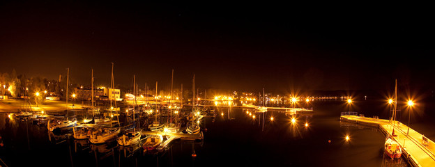 Charzykowy panorama port noc jachty - obrazy, fototapety, plakaty