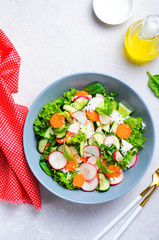 Vegetable Salad, Bright Summer Salad with Rice and Vegetables, Vegetarian Food