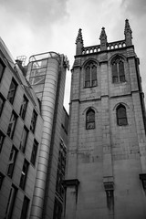 St Albans Church,  severely damaged during the Second World War, with only the tower remaining
