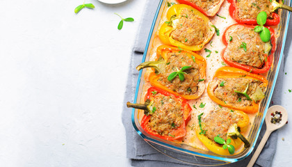 Stuffed Peppers with Meat, Vegetables and Creamy Tomato Sauce