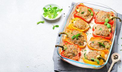 Stuffed Peppers with Meat, Vegetables and Creamy Tomato Sauce