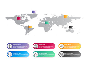 world map Infographic template with icons options . world infographic . business infographic for presentations, layout, banner, chart, info graph.