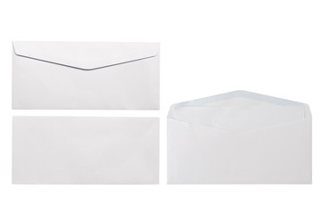 White envelope front and back isolated on white background. Letter top view. Object with clipping path