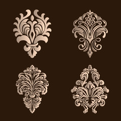Vector set of damask ornamental elements. Elegant floral abstract elements for design. Perfect for invitations, cards etc.