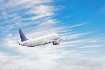 Fototapeta premium Airplane takes off against the background of clouds.