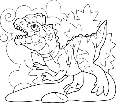 cartoon cute prehistoric dinosaur dilophosaurus coloring book funny illustration
