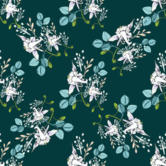 Line art wildflower for fabric design. Petal meaningful wild blossom. Curly pattern twig
