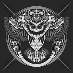 MONOCHROME OWL LINE ART WITH FRAME