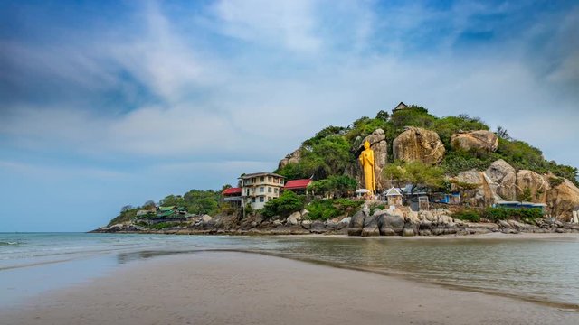Khao Takiap temple,  hilltop Buddhist temple with a long stairway. Filmed on Apr 25, 2018 at Hua Hin District, Prachuap Khiri Khan, Thailand
