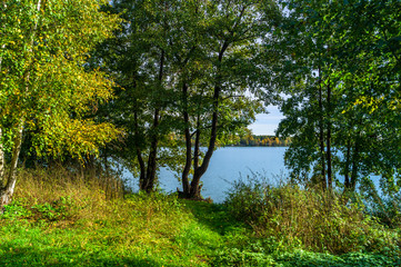 Autumn landscape on the Lake Biserovo, Moscow region, Russia.