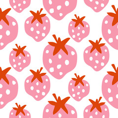 Seamless strawberry pattern texture with bold pink berry vector.