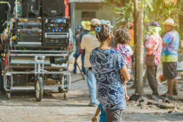 Parade in buddhist Thai monk ritual for change man to monk in ordination ceremony in buddhist go to the temple.