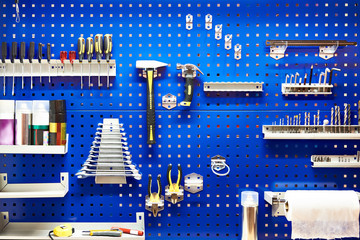 Tools on the wall in workshop