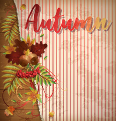Autumn invitation background with maple leaves, vector illustration