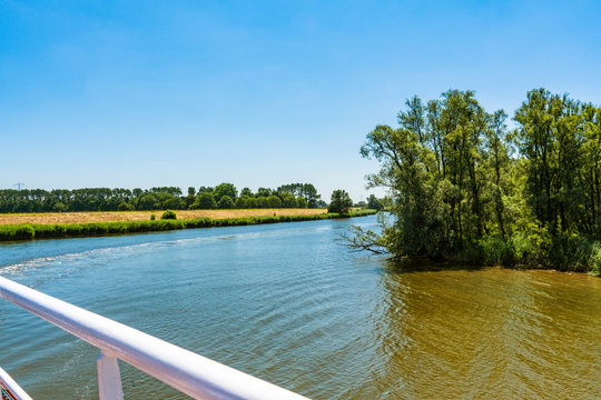 boat trip on river Amer. and creeks of National park Hollandse Biesbosch. Drimmelen, The Netherlands