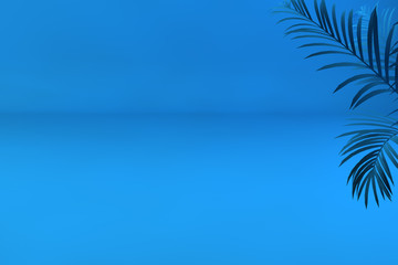 Fototapeta na wymiar 3d render, abstract background, landscape, with blue palm plants - copy space minimal illustratiom trendy flat 