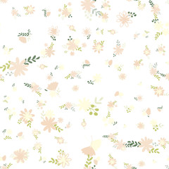 Pattern of bouquets of simple, clear, ordinary flowers in Victorian colors