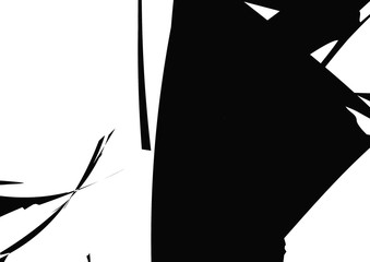 Black and white abstract shapes, dark background.