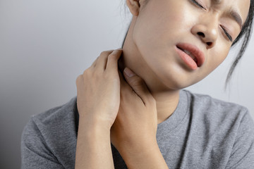 Fototapeta premium Woman with pain in neck.