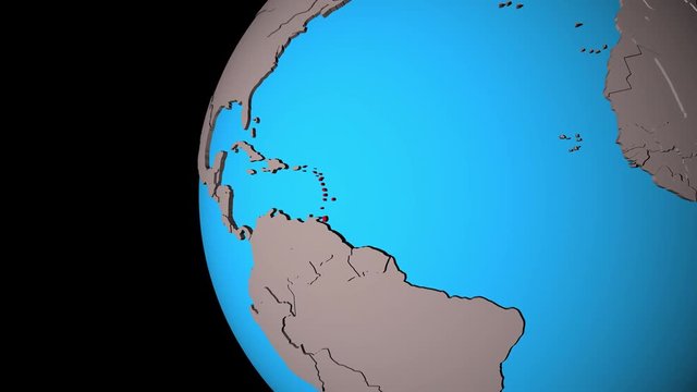Closing in on Caribbean on political 3D globe. 3D illustration.