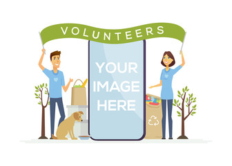 Happy volunteers - cartoon people characters colorful illustration