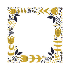Decorative square frame with flowers and leaves. Square floral frame for cards, cards and other design.