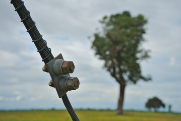 Fototapeta premium High voltage pole brace cable