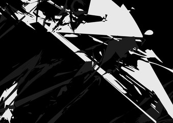 Black and white abstract poster, dark background.