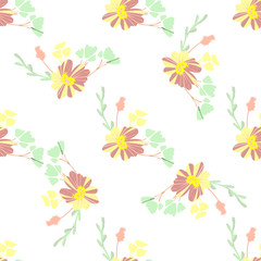Abstract simple flowers seamless pattern for fabric design. Vector repeat illustrations. Romantic twig and flora seamless pattern.Botanical wallpaper. Element decorative floral.