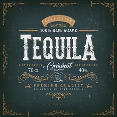 Foto op Plexiglas Vintage Mexican Tequila Label For Bottle/ Illustration of a vintage design elegant tequila label, with crafted lettering, specific blue agave product mentions, textures and hand drawn patterns © benchart