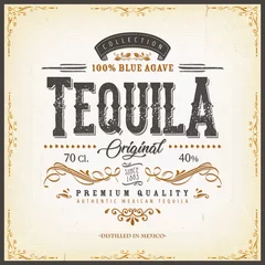 Foto op Plexiglas Vintage Mexican Tequila Label For Bottle/ Illustration of a vintage design elegant tequila label, with crafted lettering, specific blue agave product mentions, textures and hand drawn patterns © benchart