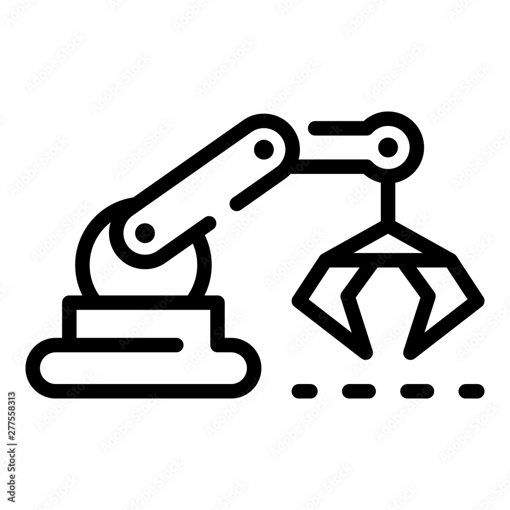 Poster assembly robot hand icon. outline assembly robot hand vector icon for web design isolated on white b