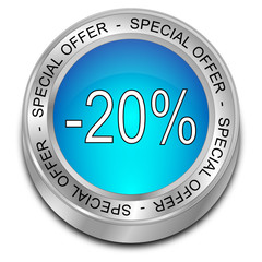 Special Offer -20% Discount button - 3D illustration