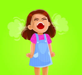Vector illustration of a very angry girl screaming. aggressive children