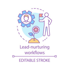 Lead-nurturing workflows concept icon. Marketing automation idea thin line illustration. B2B, b2c email campaign. Marketing livecycle, content. Vector isolated outline drawing. Editable stroke