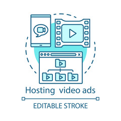 Hosting video ads turquoise concept icon. Affiliate marketing idea thin line illustration. Performance based marketing. Online video advertising. Vector isolated outline drawing. Editable stroke