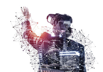 Young businessman exploring virtual world