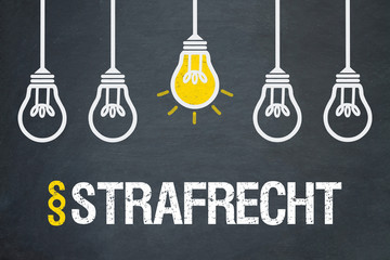 Strafrecht / Tafel mit Glühbirnen
