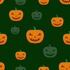 Seamless Pattern Halloween Pumpkin green background