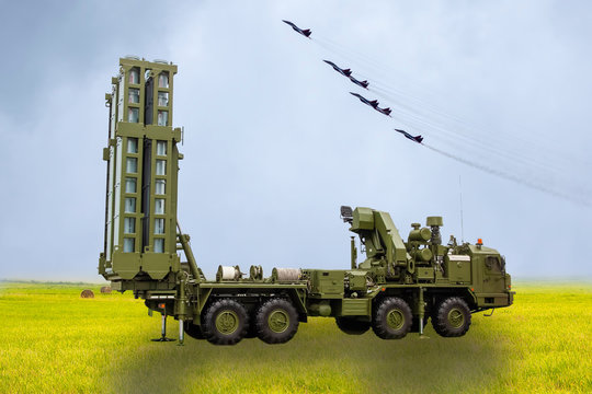 The S-300 missile system against the background of Russian military aircraft