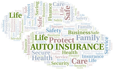 Auto Insurance word cloud vector made with text only.